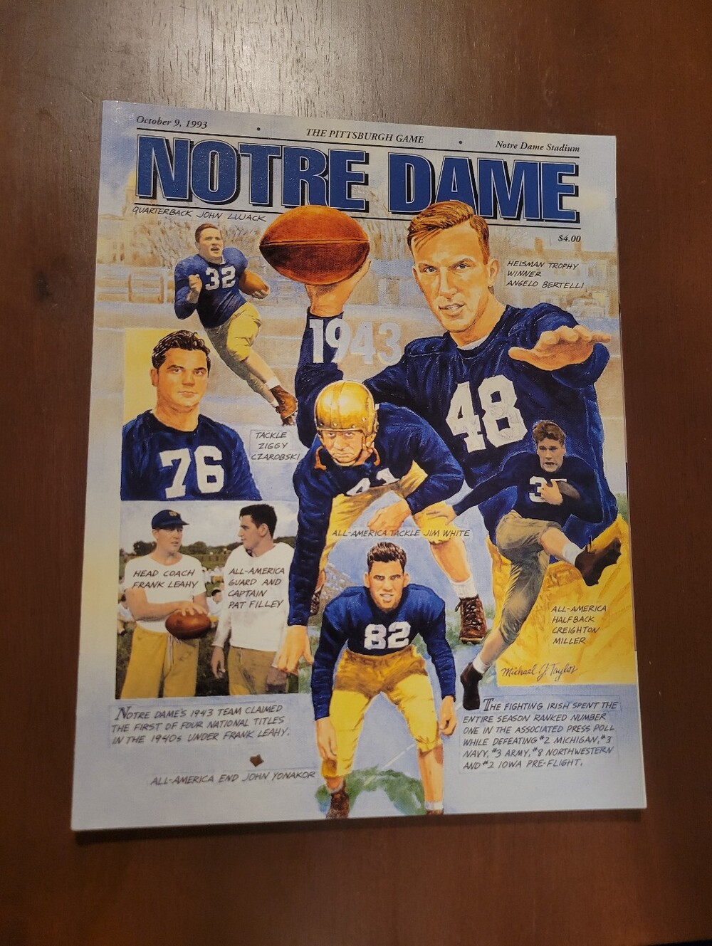 Vintage Notre Dame Fighting Irish vs. Pittsburgh Panthers NCAA Football Program